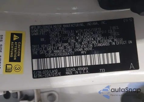 2012 Toyota Highlander Limited V6 из США, поврежденный, VIN 5TDYK3EH9CS064777